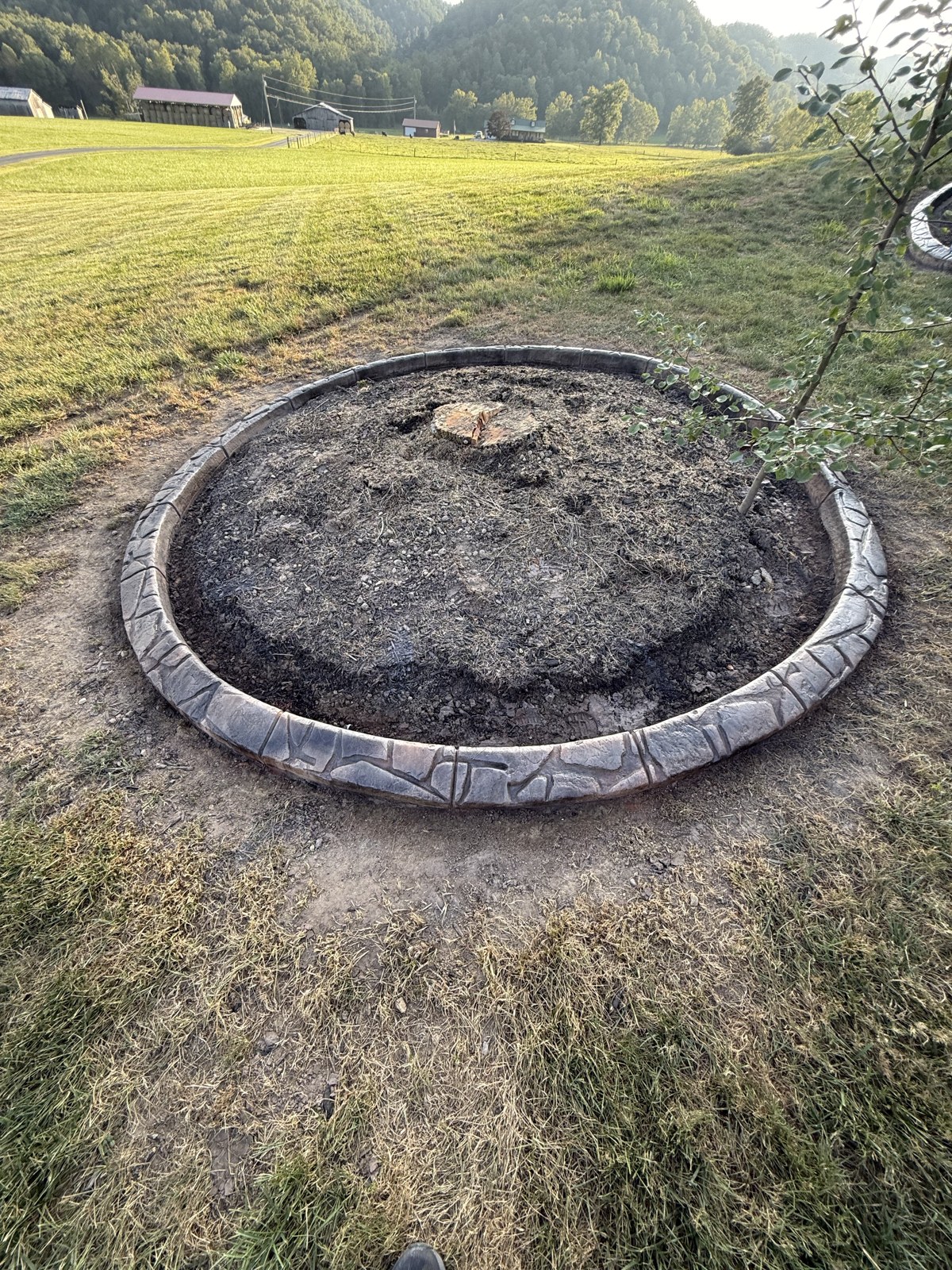 After: A continuous stamped border replaces the individual edging blocks.
