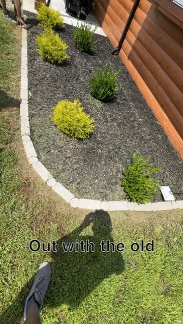Garden bed with older individual edging blocks before the curbing installation